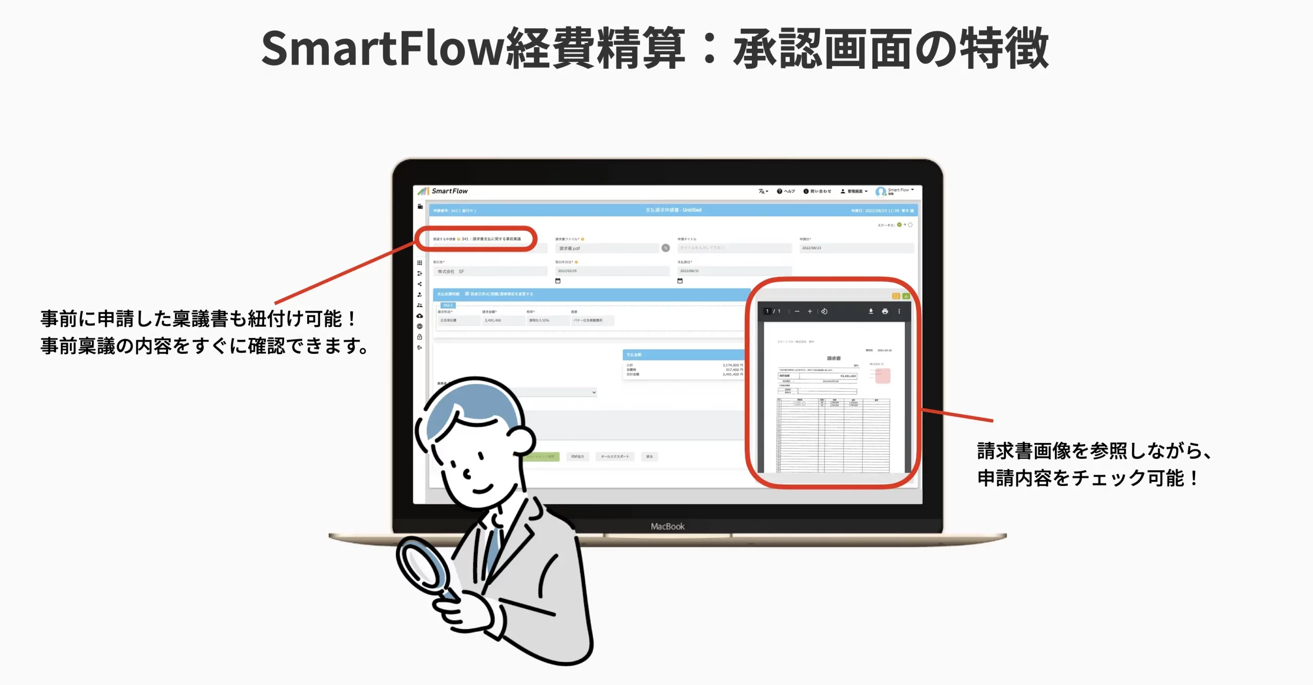 SmartFlow経費精算：承認画面の特徴